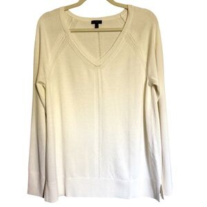 Talbots Cream V Neck Cotton Blend Knit Sweater Size Medium Preppy